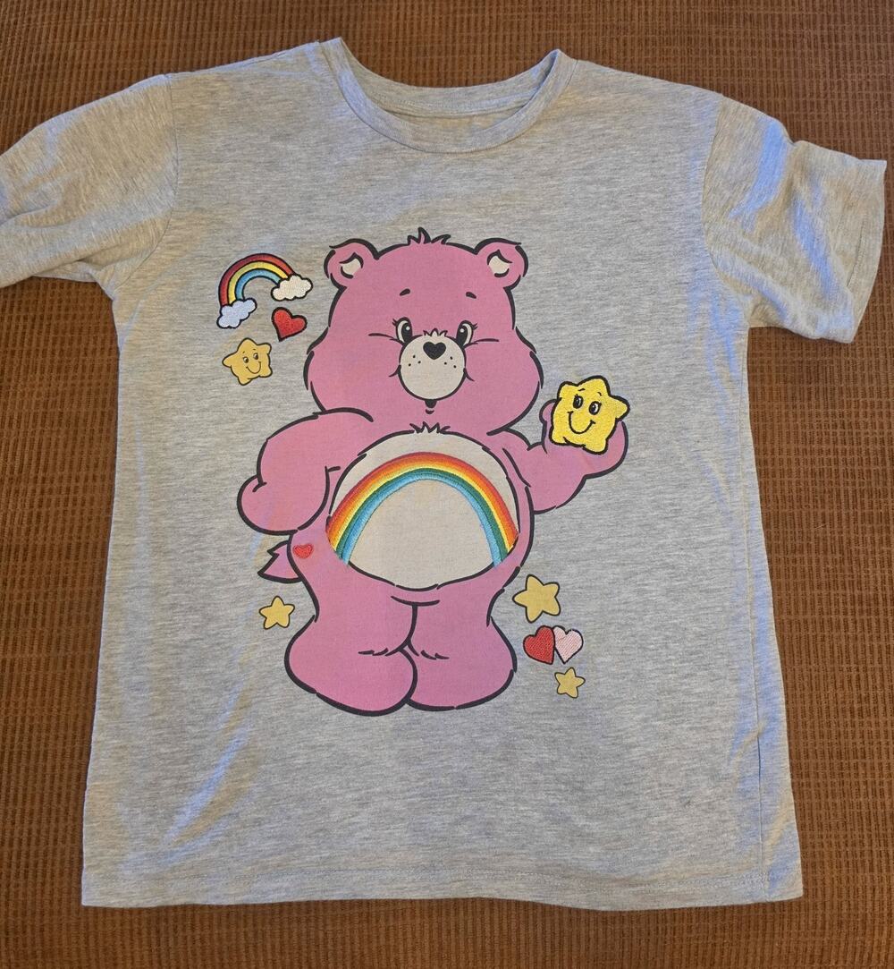 Care Bears Pink Rainbow Bear T Shirt Youth XL 12/14 Gray Girls Kids Tee
